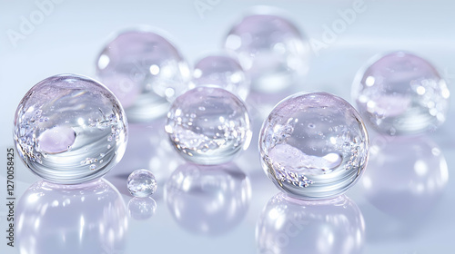 Wallpaper Mural Pink translucent spheres reflecting light on a white surface, studio shot,  for beauty or science background Torontodigital.ca