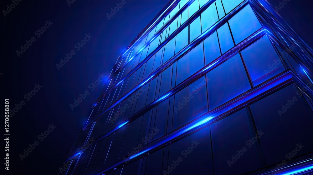 Obraz premium Modern glass skyscraper at night, city lights, business, futuristic architecture, website banner