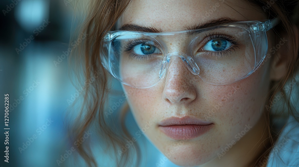 Close Up Portrait of a Young Scientist Wearing Protective Safety Glasses Close Up Portrait of a Young Scientist Wearing Protective Safety Glasses