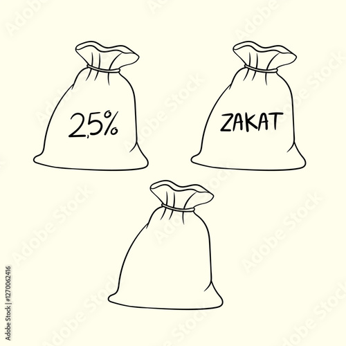 The concept of Zakat Fitrah in a Sack. Thin line illustration.