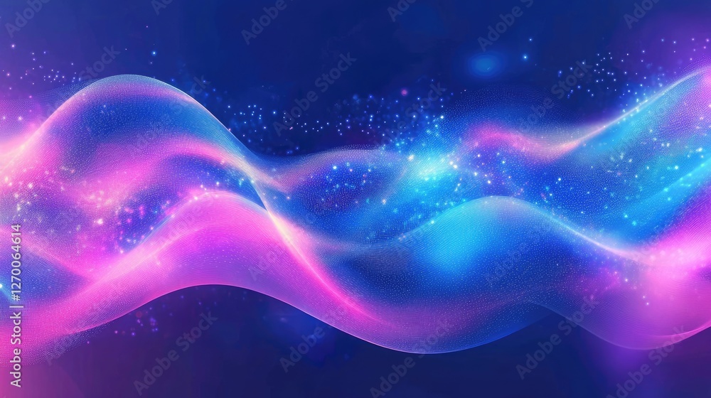 Obraz premium Smooth, flowing abstract waveforms in neon blue and pink hues, glowing softly.