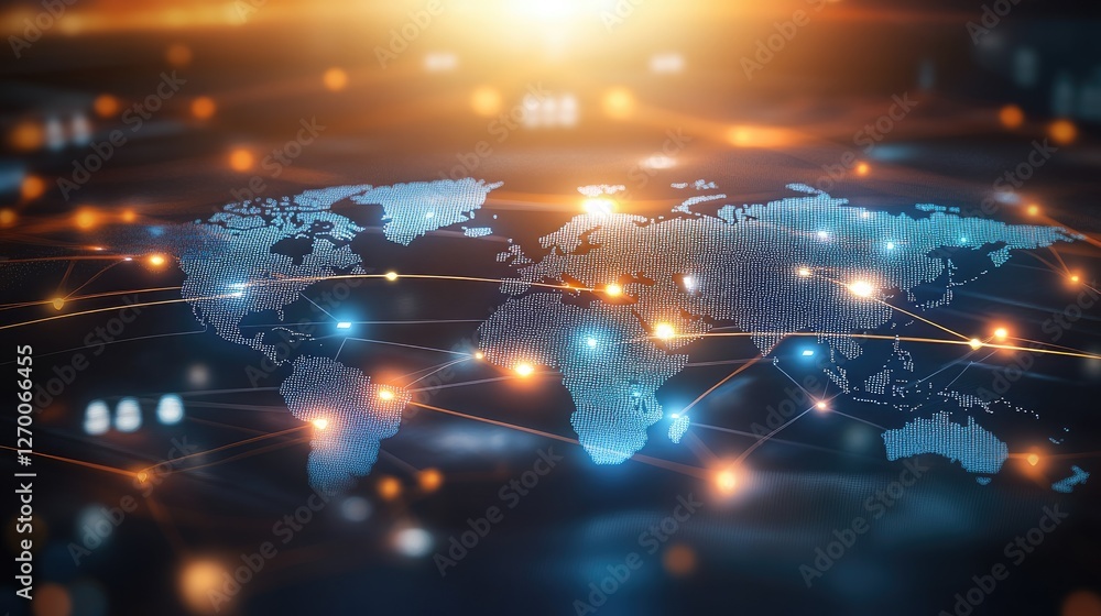 Worldwide digital payments, interconnected financial data visualizations over a glowing map. Worldwide digital payments, interconnected financial data visualizations over a glowing map.