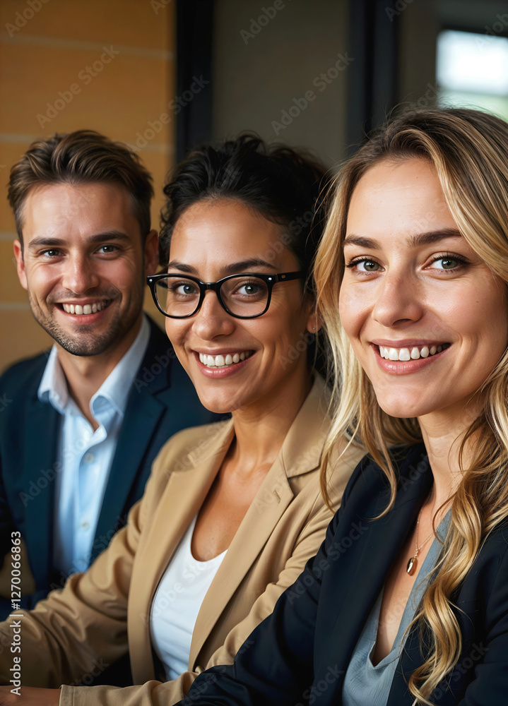 Group of young diverse business people smiling and sitting in office, brainstorming, team at work,