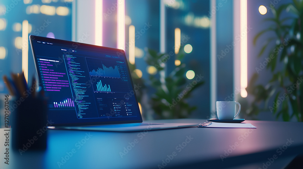 Modern Office Environment with ERP System Interface Modern Office Environment with ERP System Interface