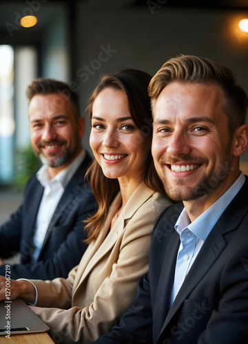 Group of young diverse business people smiling and sitting in office, brainstorming, team at work,	
