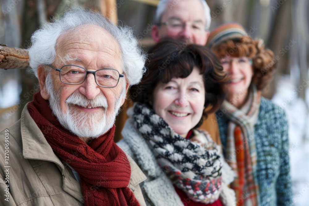 Portrait of happy senior couple with their family in the winter park Portrait of happy senior couple with their family in the winter park