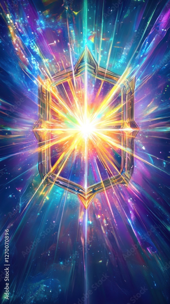 Obraz premium Cosmic Shield, A radiant emblem of energy and protection in vivid space