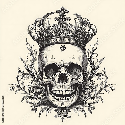 Ornate Skull with Crown; Decorative Graphic; Victorian Style; Royalty Concept photo