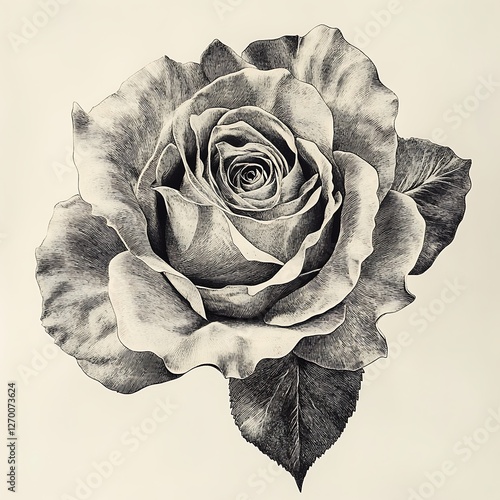 Detailed pencil sketch of a rose flower photo