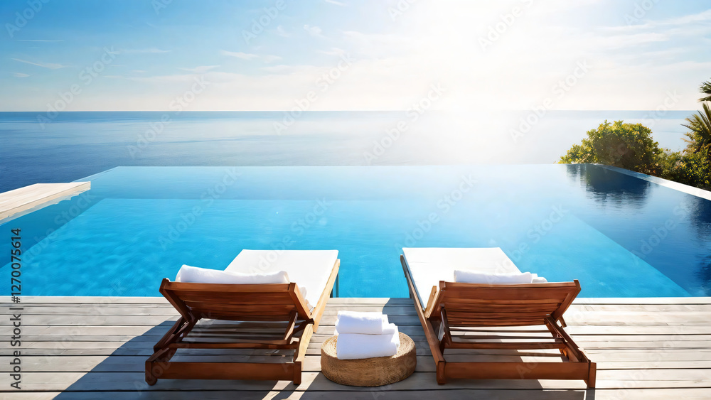 Fototapeta premium Luxury Poolside Towels at Sunset