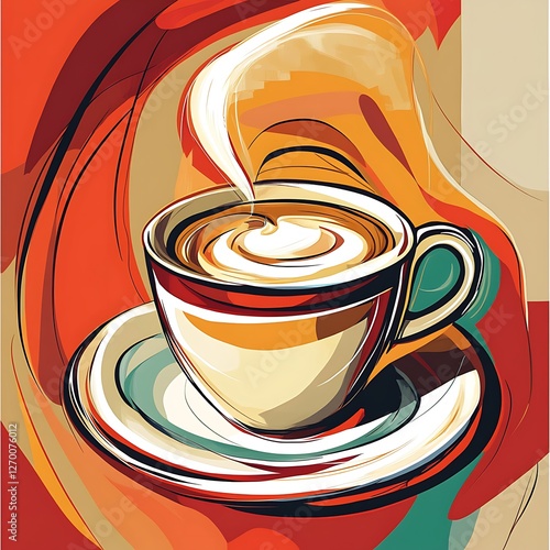 Abstract coffee cup, steam, vibrant colors. Possible use  Stock photo photo