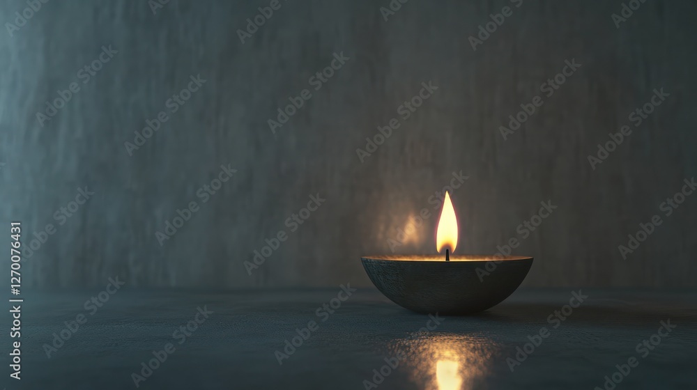 Metal candle glows, dark wall Metal candle glows, dark wall