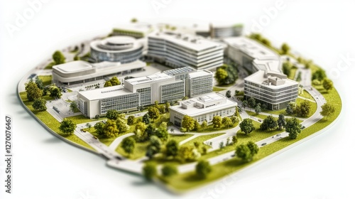 High-quality maquette of a healthcare facility, with hospitals and research centers, demonstrating the clear architectural design for the project. photo