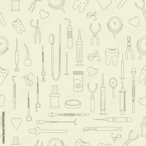 Seamless Pattern with Dental Icons. Vector set of design templates and elements for Dental. Seamless patterns with linear icons related to Dental.