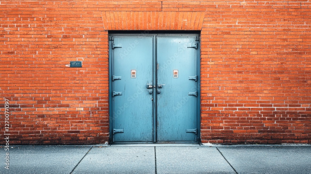 Metal doors within a red brick wall mark the entrance to a transformer area, combining industrial design with weathered, aged brickwork. Metal doors within a red brick wall mark the entrance to a transformer area, combining industrial design with weathered, aged brickwork.