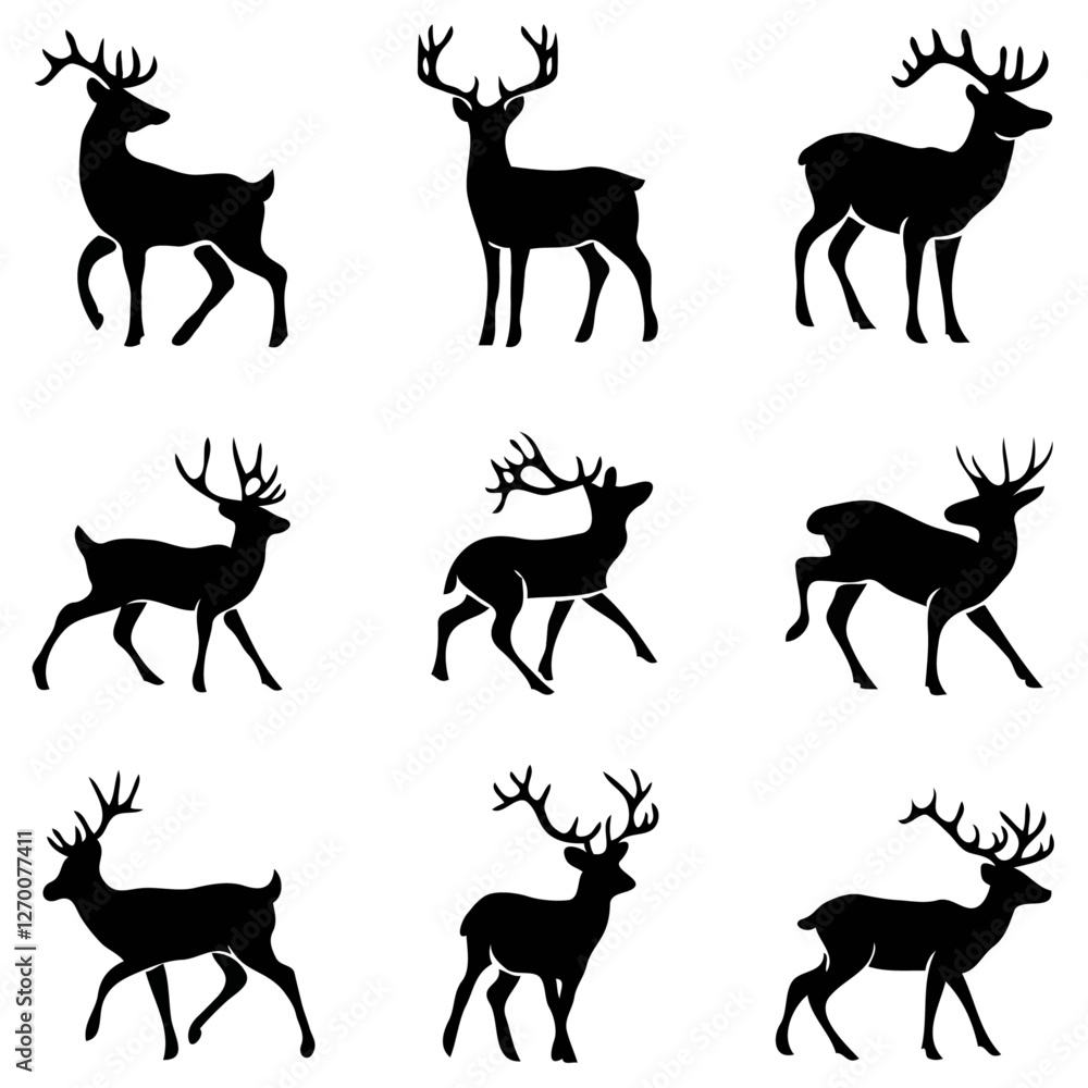 Deer Silhouette Collection – Elegant Wildlife Vector Set Deer Silhouette Collection – Elegant Wildlife Vector Set