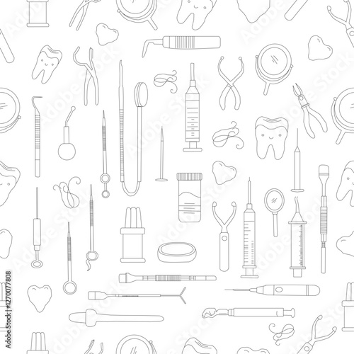 Seamless Pattern with Dental Icons. Vector set of design templates and elements for Dental. Seamless patterns with linear icons related to Dental.