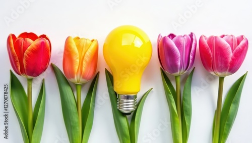 Brightly colored tulip bulbs shaped like light bulbs, isolated , plant, royalty free photo