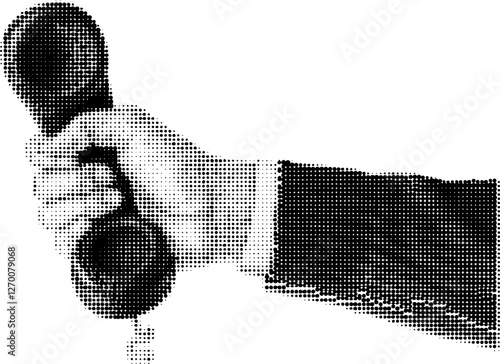 Halftone vector hand with the handset from the phone - vintage collage element, Collage design paper sticker in trendy retro 90s magazine style.