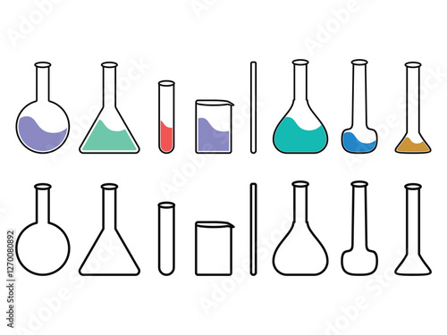 set of editable vector tubing laboratory equipment symbol design illustration isolated on transparent background