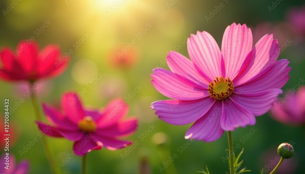 Cosmos flowers swaying gently in a sunlit garden , texture, garden Cosmos flowers swaying gently in a sunlit garden , texture, garden