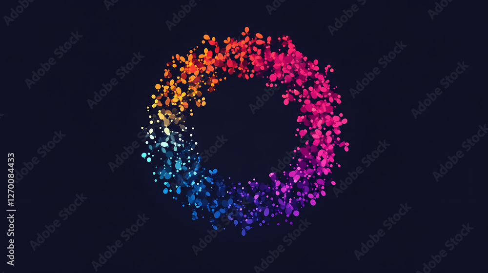 Vibrant Circular Pattern of Rainbow Dots on Black Background Vibrant Circular Pattern of Rainbow Dots on Black Background
