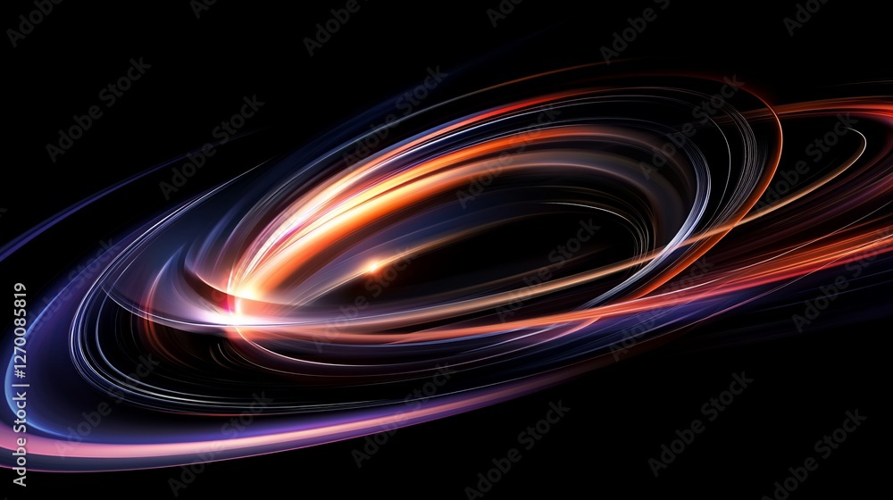Abstract swirling light trails in orange, blue, and pink on black background. Abstract swirling light trails in orange, blue, and pink on black background.