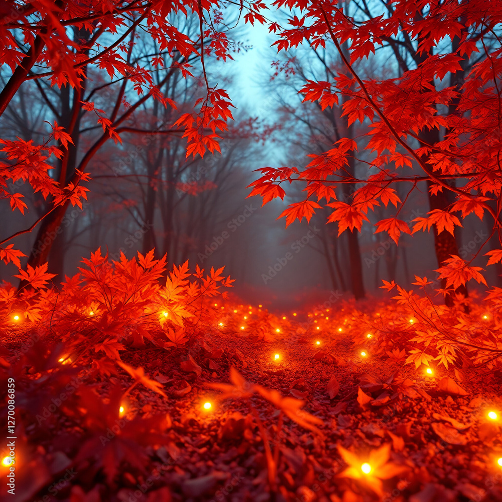 autumn flowers with lights in magical black forest for commercial autumn flowers with lights in magical black forest for commercial