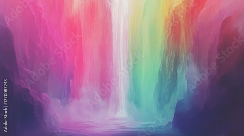 A vibrant and mesmerizing abstract landscape with a rainbow waterfall effect