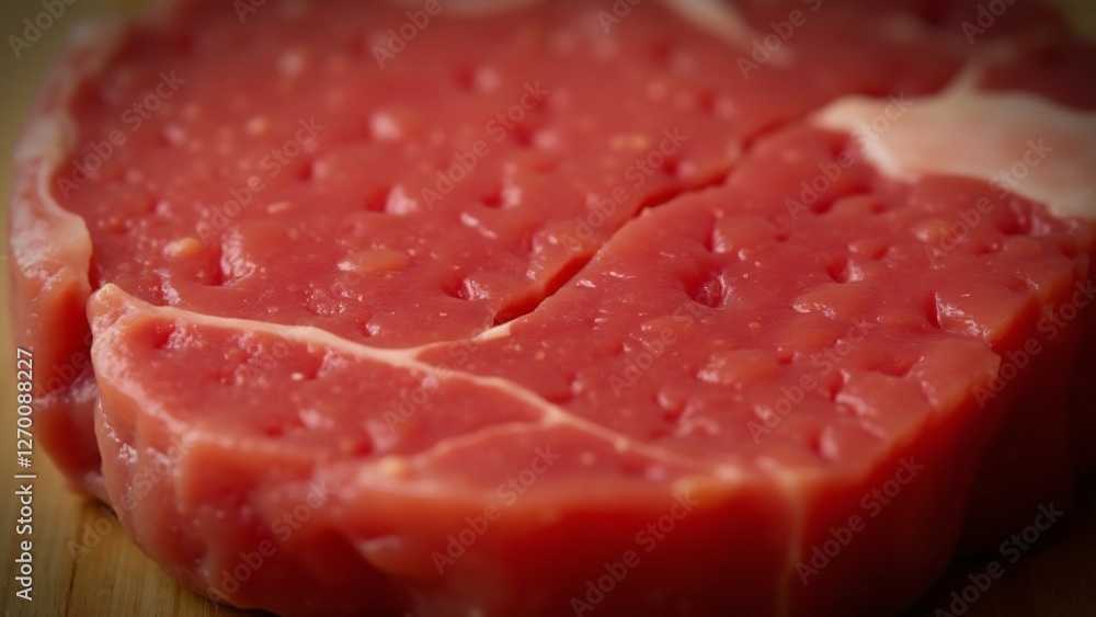 A close-up of a ribeye steak's juicy, tender texture with pinkish-red flesh. Lighting emphasizes its succulent and appetizing texture. A close-up of a ribeye steak's juicy, tender texture with pinkish-red flesh. Lighting emphasizes its succulent and appetizing texture.