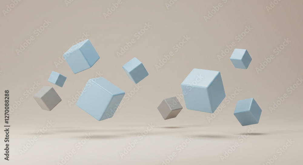 Minimalist 3D floating cubes with soft shadows and gradient lighting Minimalist 3D floating cubes with soft shadows and gradient lighting