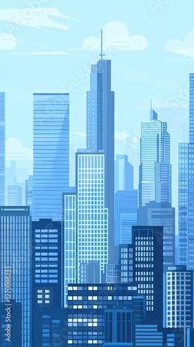 City skyline illustration, modern architecture, daytime view, digital art, for background photo