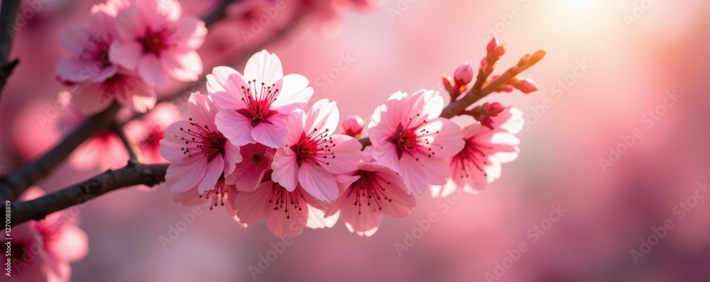 Pink blossoms on tree, vibrant spring sunlight Soft focus, gentle breeze , spring, background Pink blossoms on tree, vibrant spring sunlight Soft focus, gentle breeze , spring, background