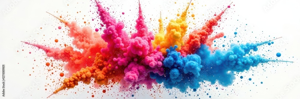 Fototapeta premium Vibrant powder cloud bursts, colorful explosion on pure white , color, art