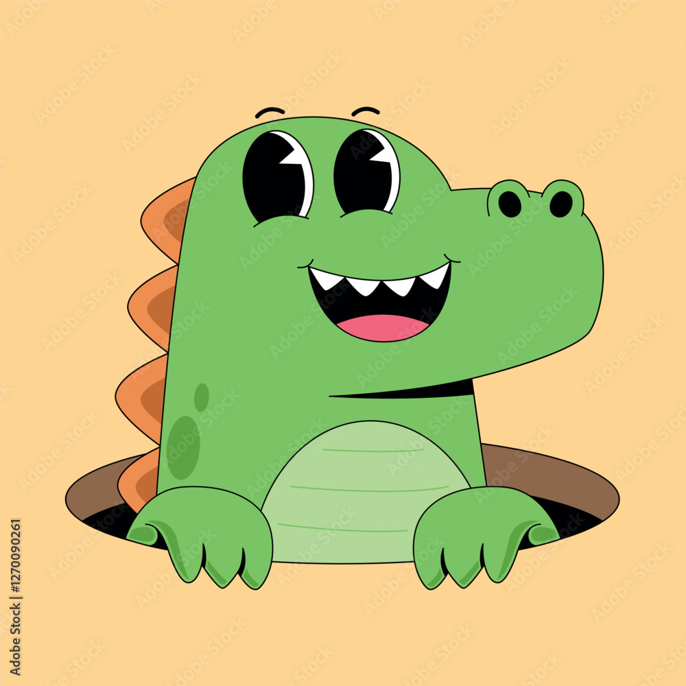 Obraz premium Cute dinosaur come from hole cartoon