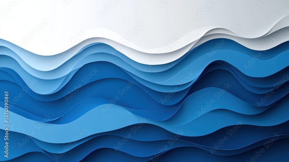 Fototapeta premium Abstract blue and white paper cut waves background with elegant layers