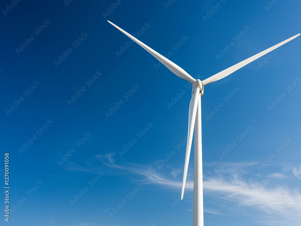 Fototapeta premium Wind turbine against clear blue sky, symbolizing renewable energy and sustainability