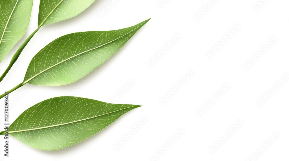 Fototapeta premium Green leaves branch, white background, nature, design, website header
