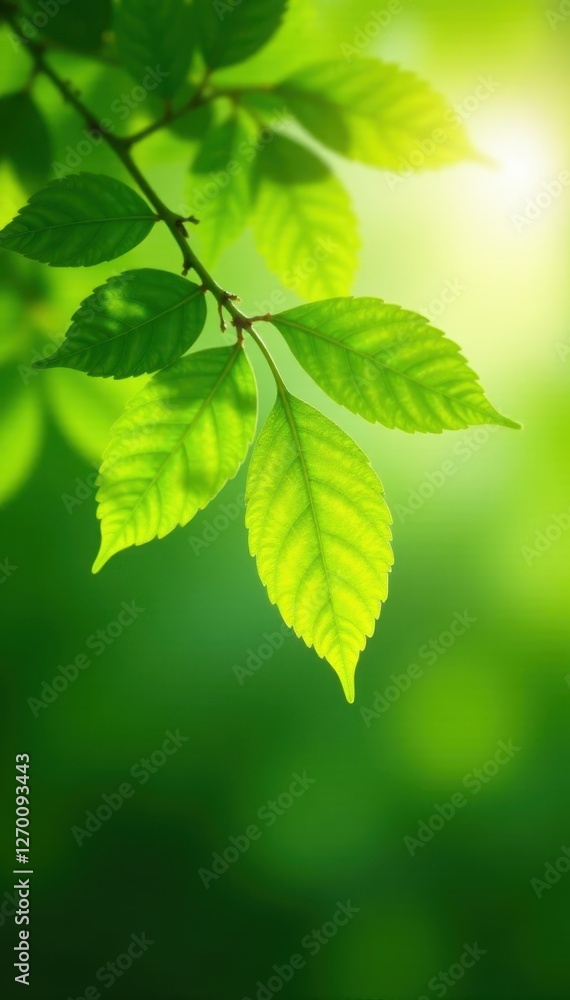 Vibrant green leaves, sunlight dappled branch, park, growth Vibrant green leaves, sunlight dappled branch, park, growth