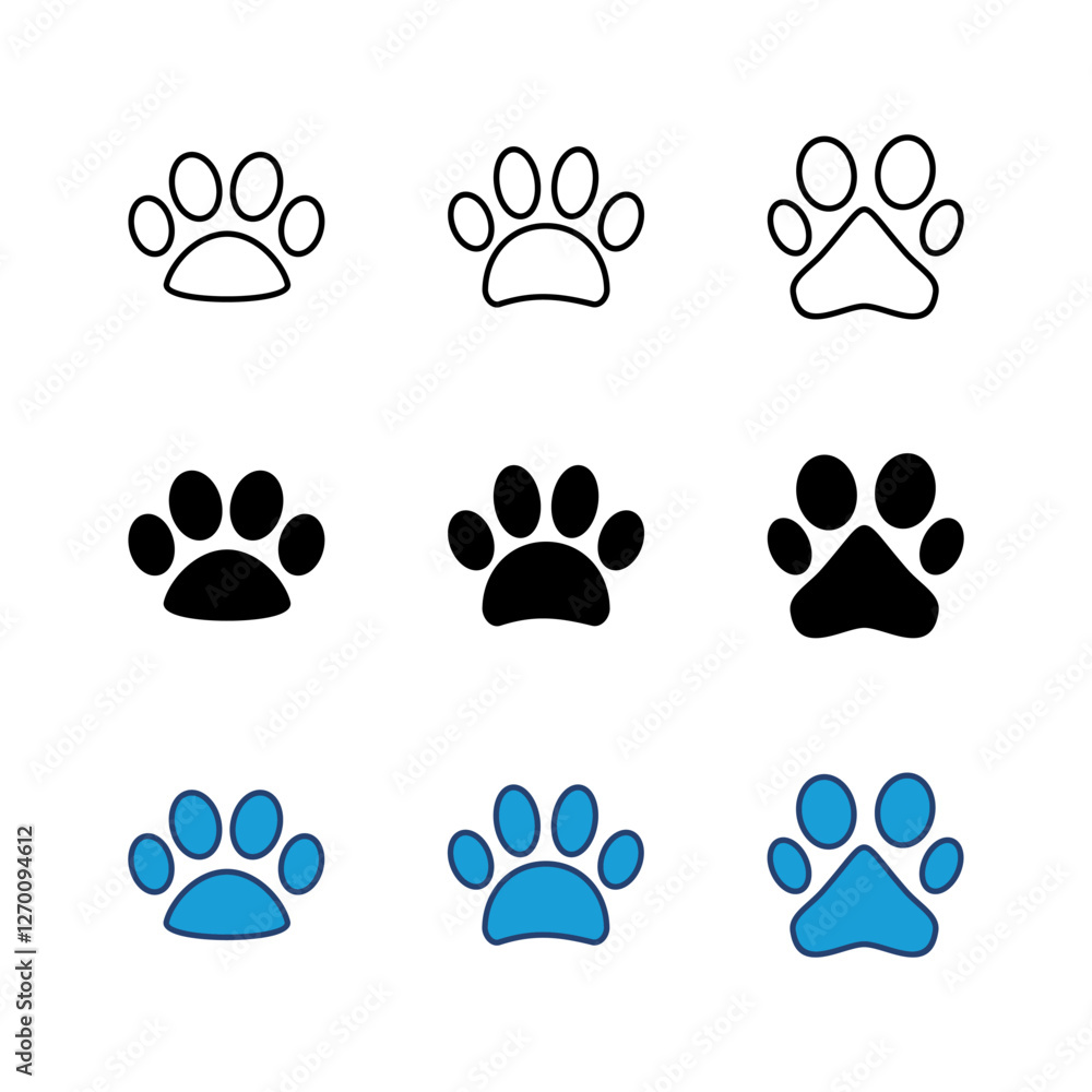 Paw icon set. paw print icon vector. dog or cat paw Paw icon set. paw print icon vector. dog or cat paw