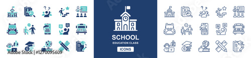 school icon set education online classroom lecture student study learning success achievement school signs vector line illustration