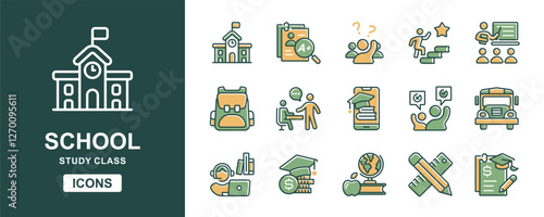 education school icon set online classroom lecture student study learning success achievement school signs collection vector illustration for web and app