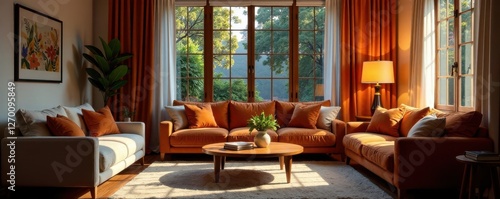 Wallpaper Mural Plush sofas, warm lamps, soft cushions, cozy living room , warm lighting, inviting Torontodigital.ca