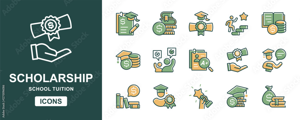 Fototapeta premium education scholarship school tuition icon set university college cost financial loan success student graduation money tuition signs vector illustration for web and app