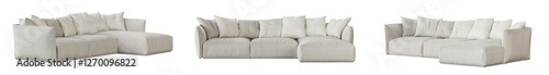 White sofa set isolated on transparent background. 3D render. 3D illustration.
