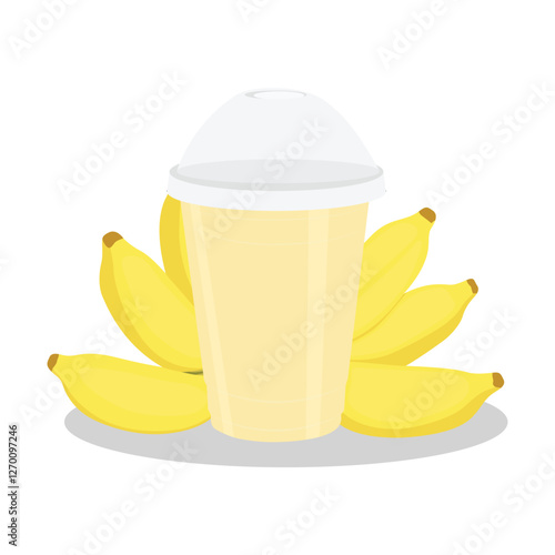 Vector illustration of banana smootie in cartoon flat style. Healthy banana tropical juice. Organic product for detoxification. Vegetarian food dieting.