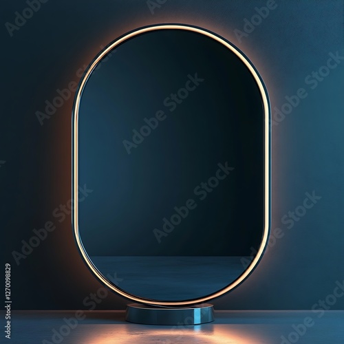 Empty Oval Mirror on Dark Pedestal photo