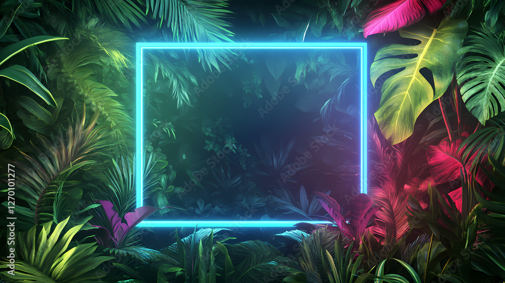neon tropical rainforest frame neon tropical rainforest frame