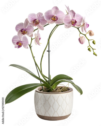 Detailed orchid in flowerpot isolated on transparent background png