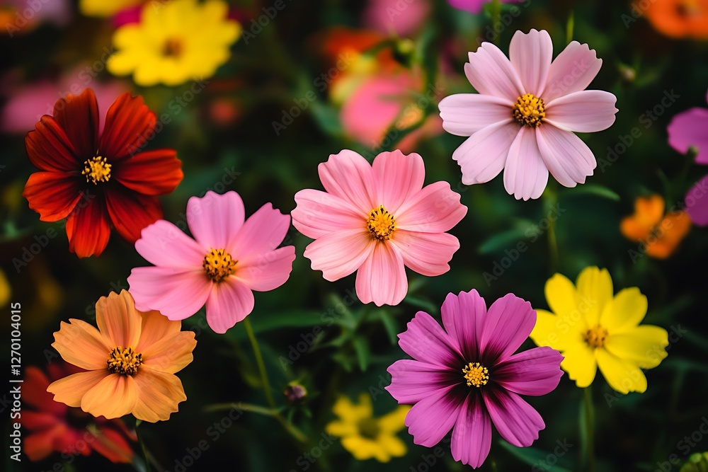 Fototapeta premium Vibrant Cosmos Flowers in Full Bloom